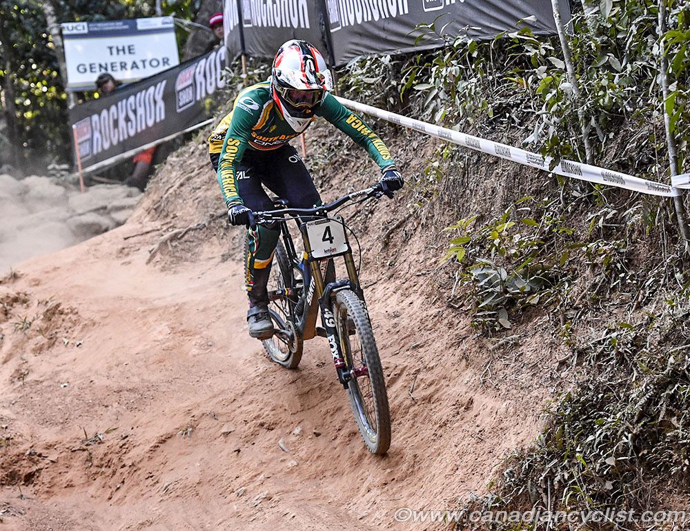 Greg Minnaar (South Africa) was one of the fastest at the top but suffered a flat
