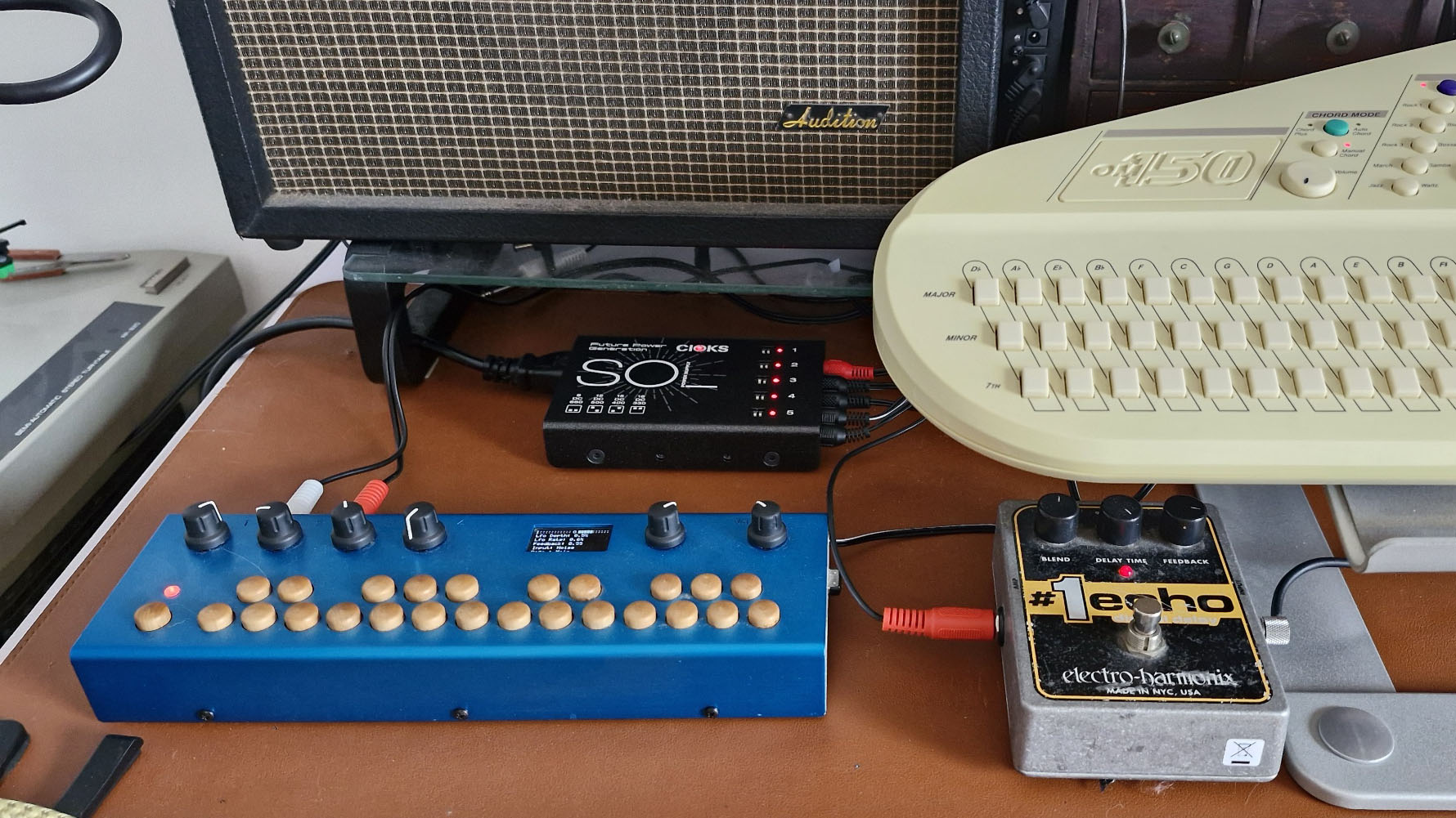 Cioks Sol Future Power Generation power supply used on a desktop to power a range of pedals