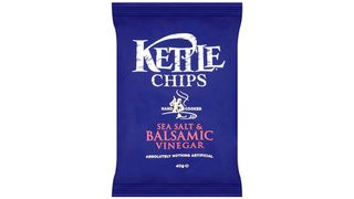 A share bag of Kettle Chips Salt and Balsamic Vinegar