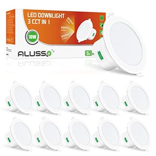 Alusso 10 Pack Led Recessed Ceiling Light Dimmable 230v, 10w Cct Downlight With 3 Lighting Colors Changeable 3000k Warm/4000k Neutral/5700k Cool, Ip44 Spotlight for Bathroom Kitchen Living Room,white