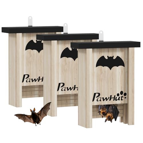 Pawhut Bat Boxes, Pack of 3 Wooden Bat Houses for Outdoor, Garden, Farm, Easy for Bat to Land and Roost, Designed to Attract Bats &amp;amp; Easy to Hang, 18 X 6 X 22.5 Cm