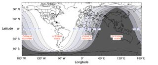 A map showing the regions that can view the Jan. 21, 2019, total lunar eclipse.