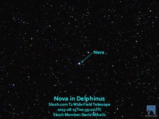 Slooh member David Mihalic used the Slooh.com T2 Wide Field Telescope to image Nova Delphinus 2013 on August 15, 2013.