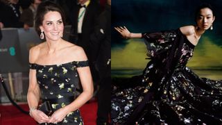 Kate Middleton wearing an Alexander McQueen dress at the BAFTAs 2017 side-by-side with a similar Erdem design