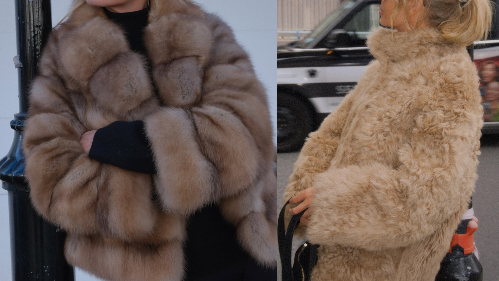 Laura Wills wearing a faux fur jacket. 