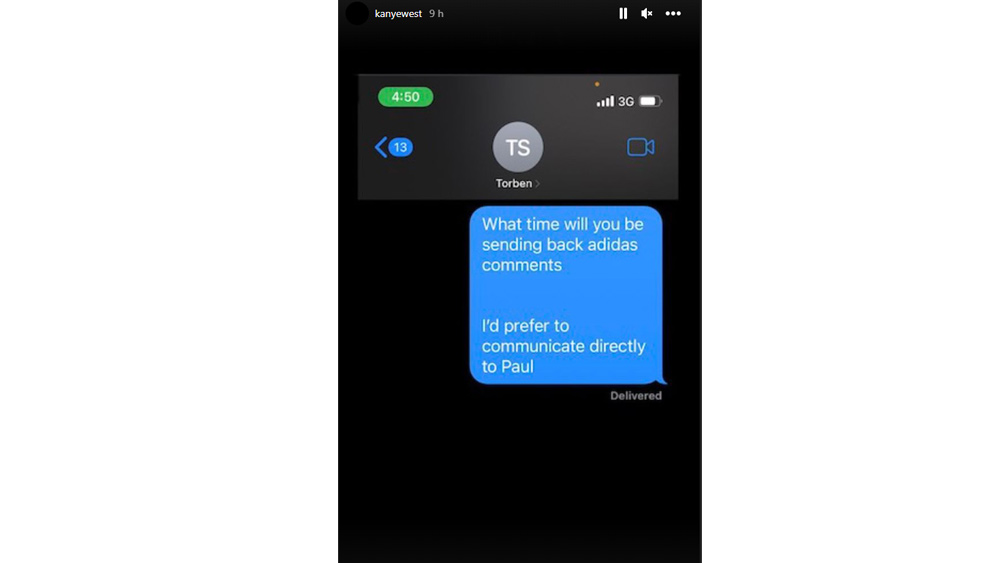 A screenshot of Kanye West's Instagram Stories