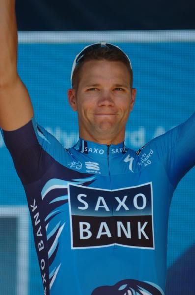 Jonathan Cantwell at the start of his first race with Saxo Bank