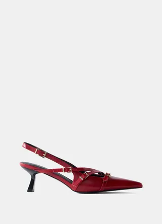 Mint Velvet, Kit Red Leather Buckle Slingback Heels