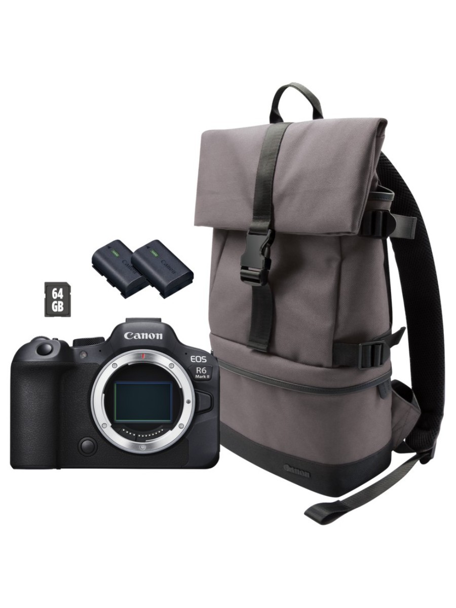 Canon Eos R6 Mark Ii Mirrorless Camera, Black + Backpack + Sd Card + Spare Battery