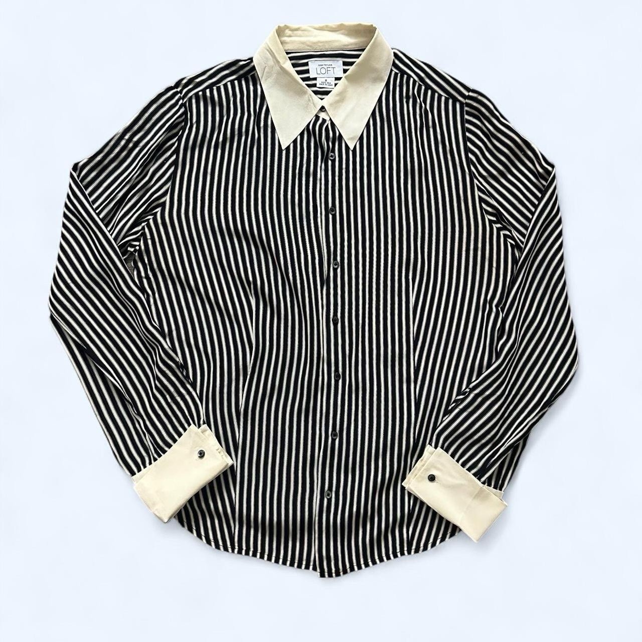 Vintage Ann Taylor Black and White Striped Silk Button Down Women&amp;rsquo;s Shirt