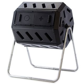 Fcmp Outdoor Im4000 Dual Chamber Tumbling Composter Canadian-Made, 100% Recycled Resin - Outdoor Rotating Compost Tumbler Bin for Garden, Kitchen, and Yard Waste, Black (37 Gallon)