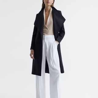 Reiss Belle Cashmere Wool Blend Wrap Collar Belted Coat