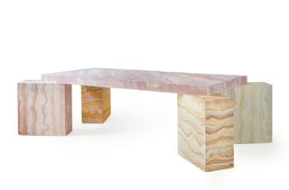 Milan Design Week Alessandro Ciffo x La Bursch dining table in marble looking pastel colored material