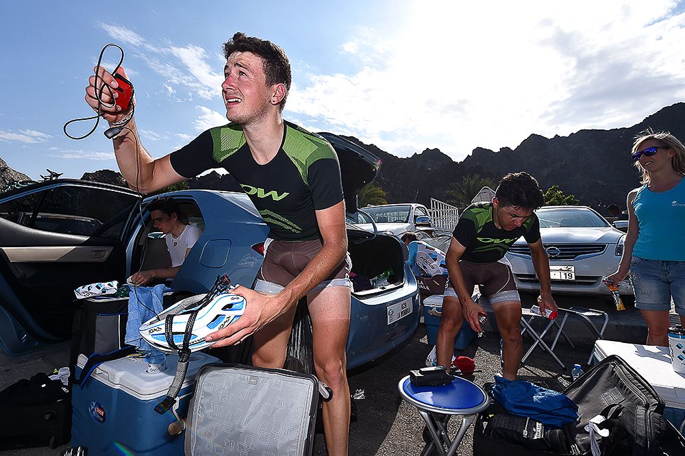 Domenico Pozzovivo and Alexis Gougeard following stage 1 in Oman.