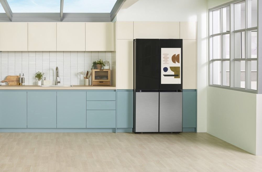 The Samsung Bespoke 4-Door Flex refrigerator in a kitchen