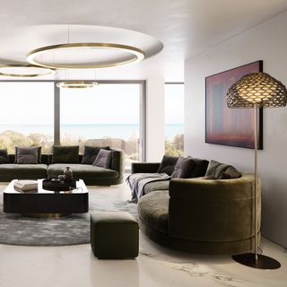 living room with cream wall and floor lamp
