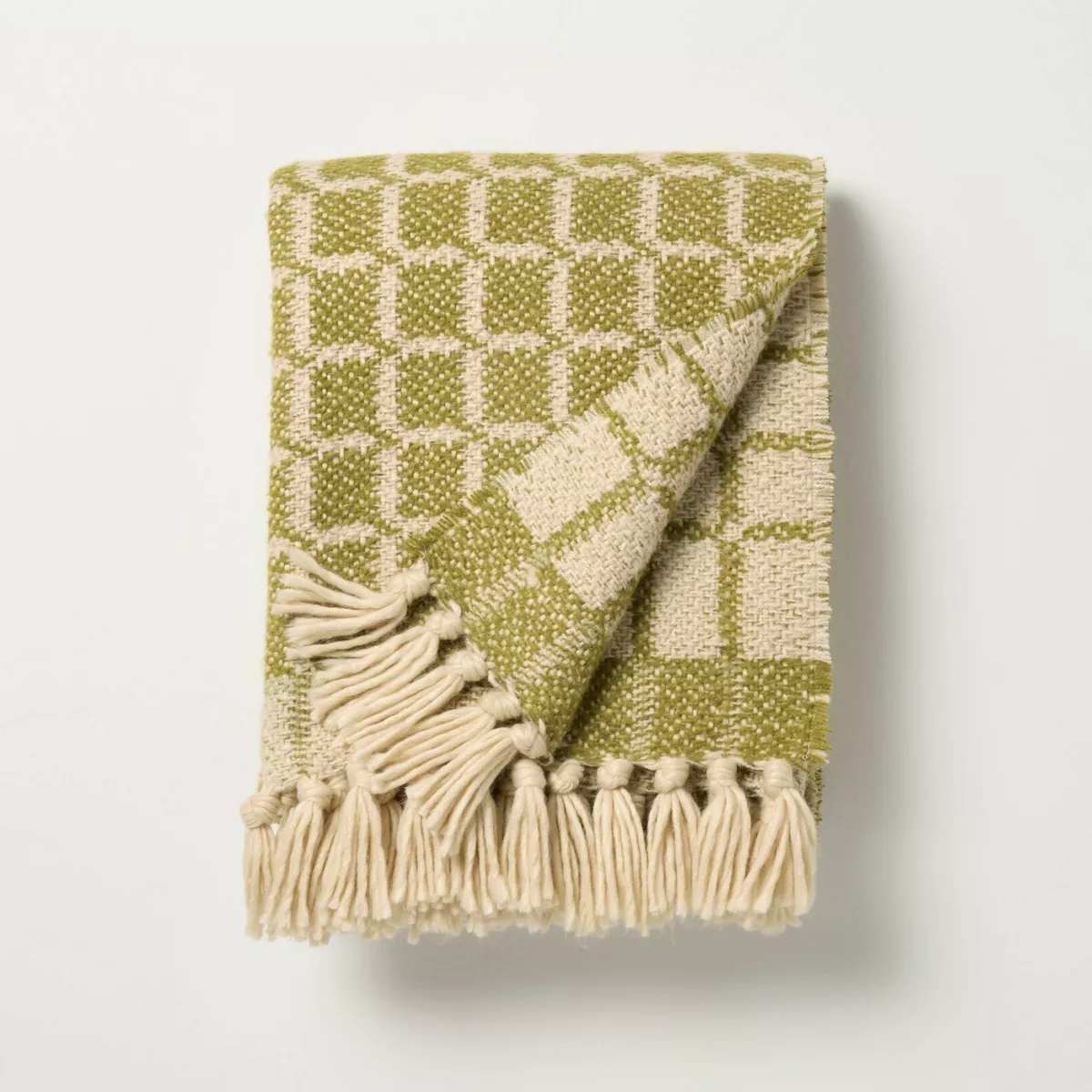 Moss green grid pattern throw blanket