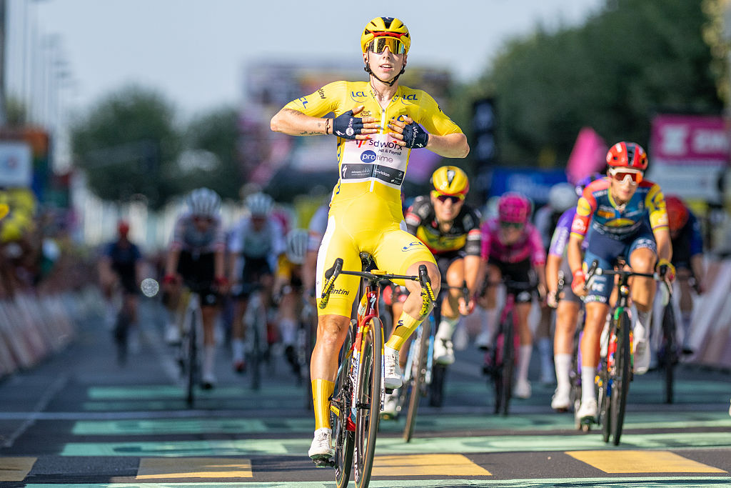 Lorena Wiebes (SD Worx-Protime) celebrates victory is stage 2 of the 2026 Tour de France Femmes avec Zwift in Geneva, Switzerland. (Photo by Silvina Brodersohn - CameraSport via Getty Images).