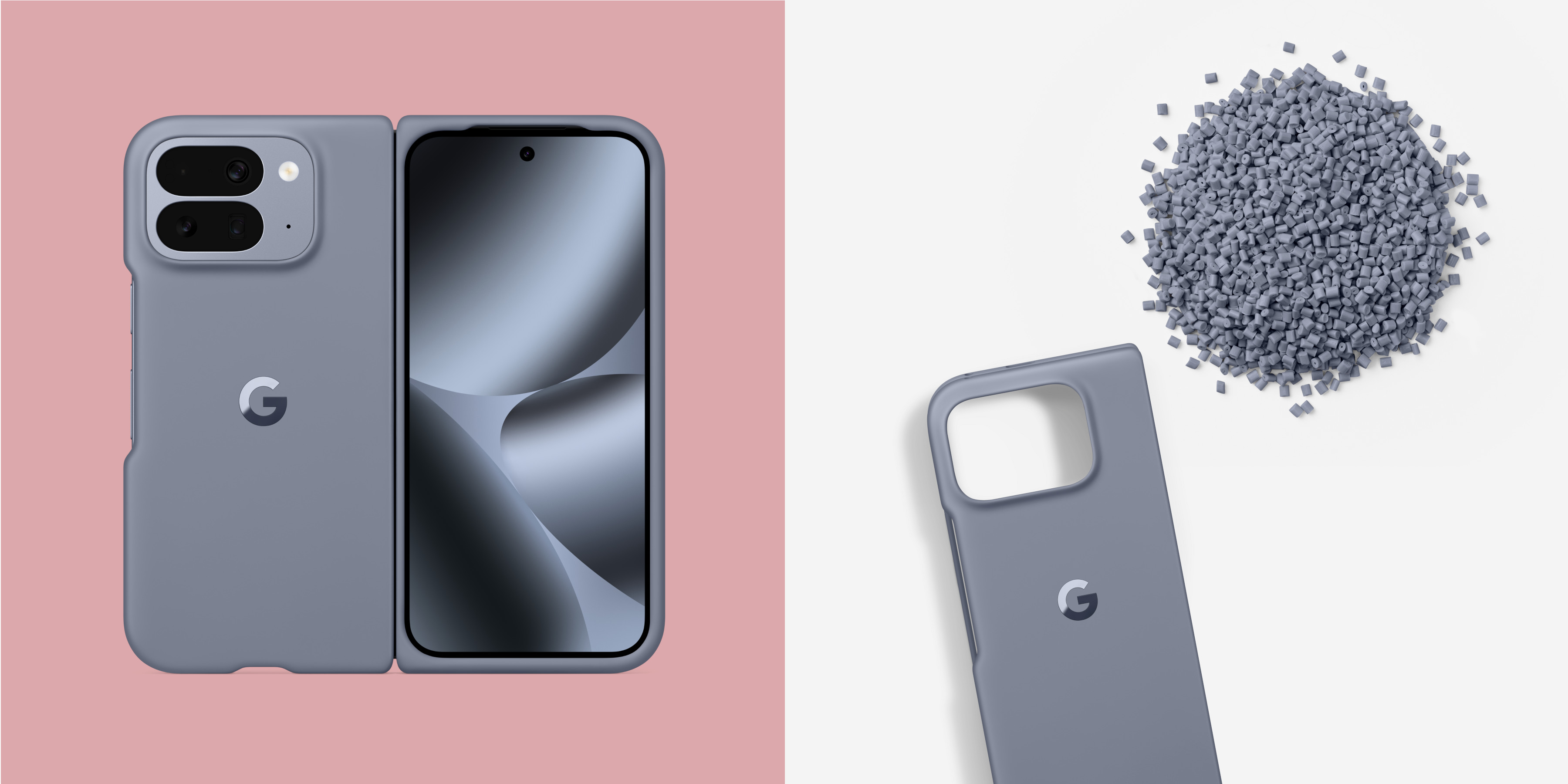 The Pixelsnap cases, seen here on the Pixel 10 Pro Fold, use recycled plastic