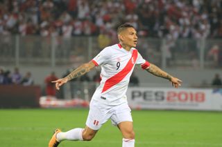 Paolo Guerrero celebrates a goal for Peru against Colombia in World Cup qualifying in October 2017.