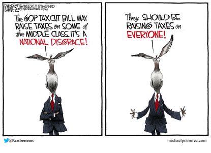 Political cartoon U.S. GOP tax plan Democrats middle class
