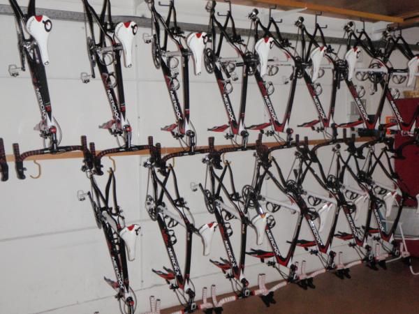 The rack of race bikes for the riders not racing at present.