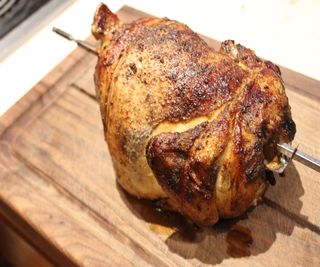 The rotisserie chicken made in the Elite Gourmet French Door Convection Toaster Oven