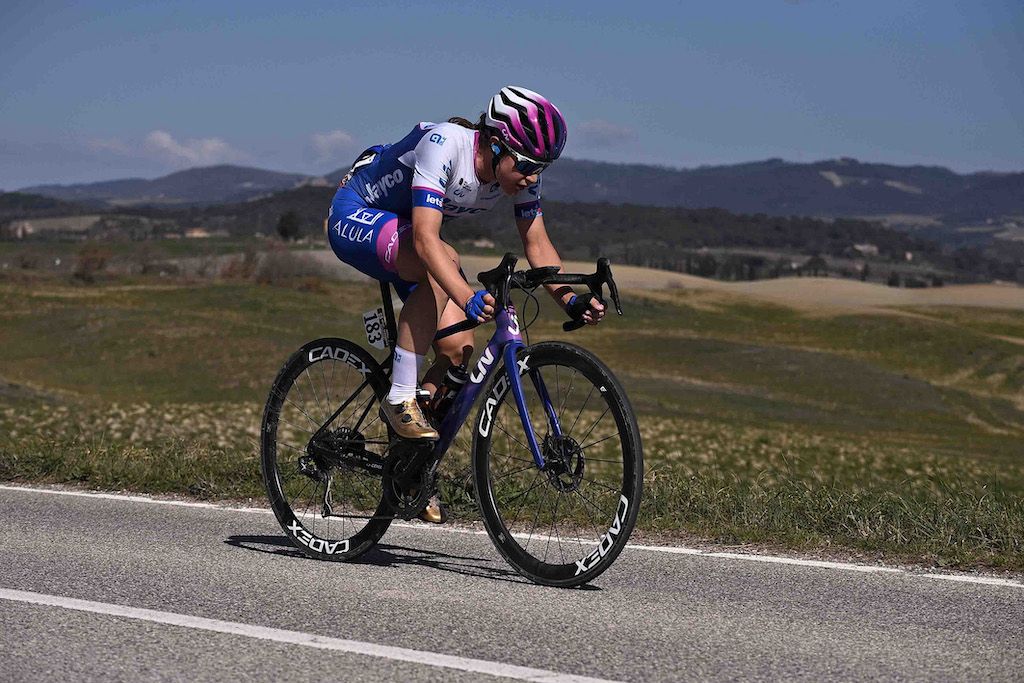 Kristen Faulkner (Jayco-AlUla) out in the break at Strade Bianche Women 2023