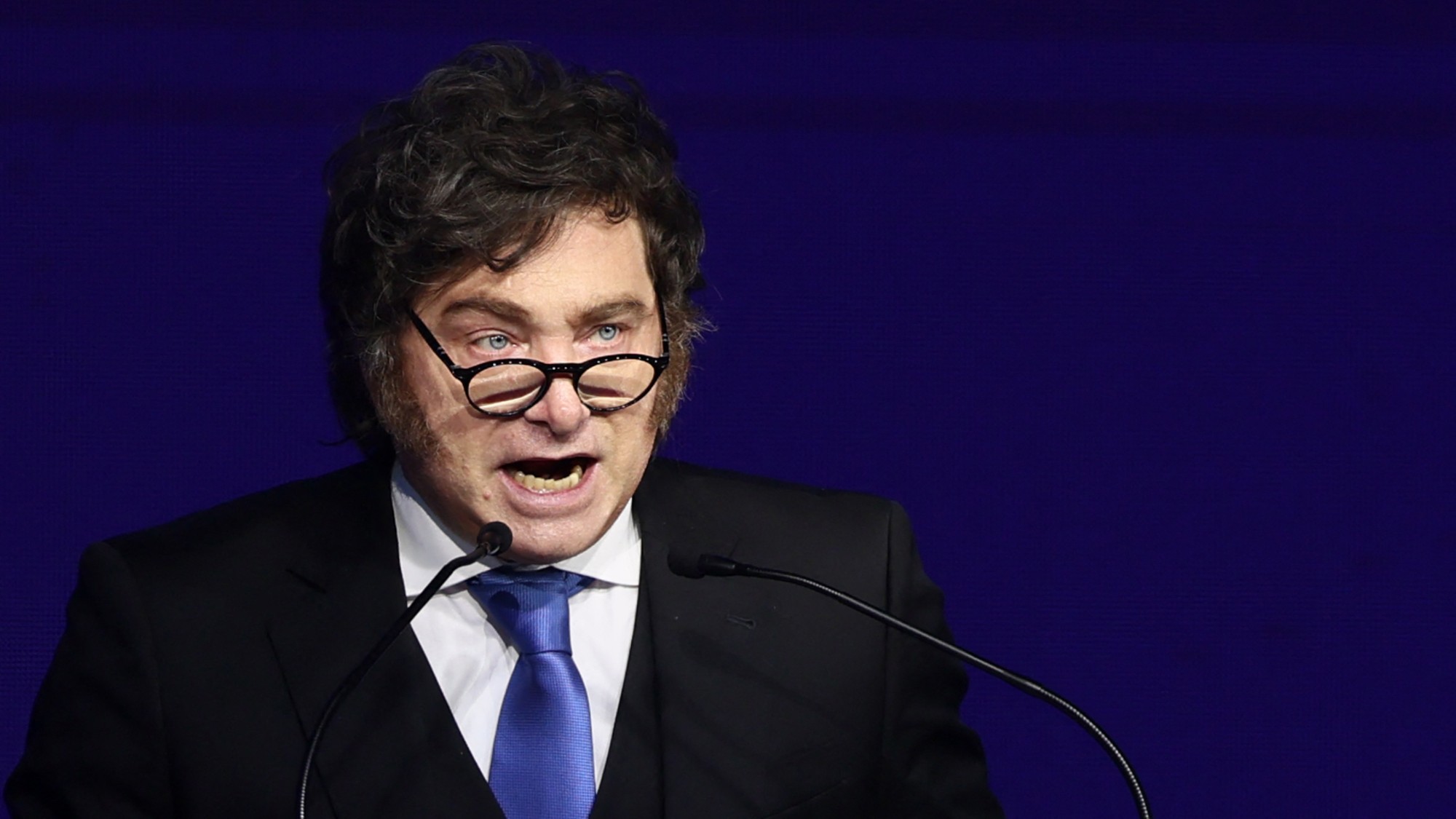 Argentina's President Javier Milei speaks during the Madrid Forum