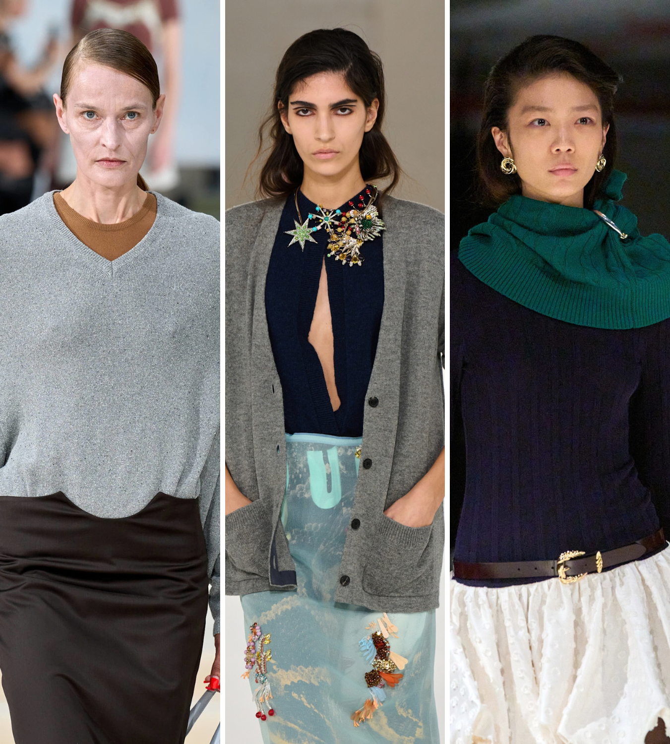 ss27 trends to wear now: layered knits Kegels, Dries Van Noten, Mithridate