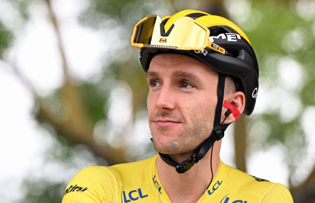 British Adam Yates of UAE Team Emirates pictured at the start of the second stage of the Tour de France cycling race a 2089 km race from VitoriaGasteiz to San Sebastian Spain Sunday 02 July 2023 This years Tour de France takes place from 01 to 23 July 2023 BELGA PHOTO JASPER JACOBS Photo by JASPER JACOBS BELGA MAG Belga via AFP Photo by JASPER JACOBSBELGA MAGAFP via Getty Images