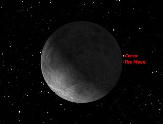 Ceres and the moon in conjunction at 5 a.m. EDT (0900 GMT) on Sept. 9, 2012. The moon will appear to pass in front of, or occult, Ceres over most of North America.