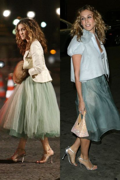 Mint Skirt and Metallic Heels Twins