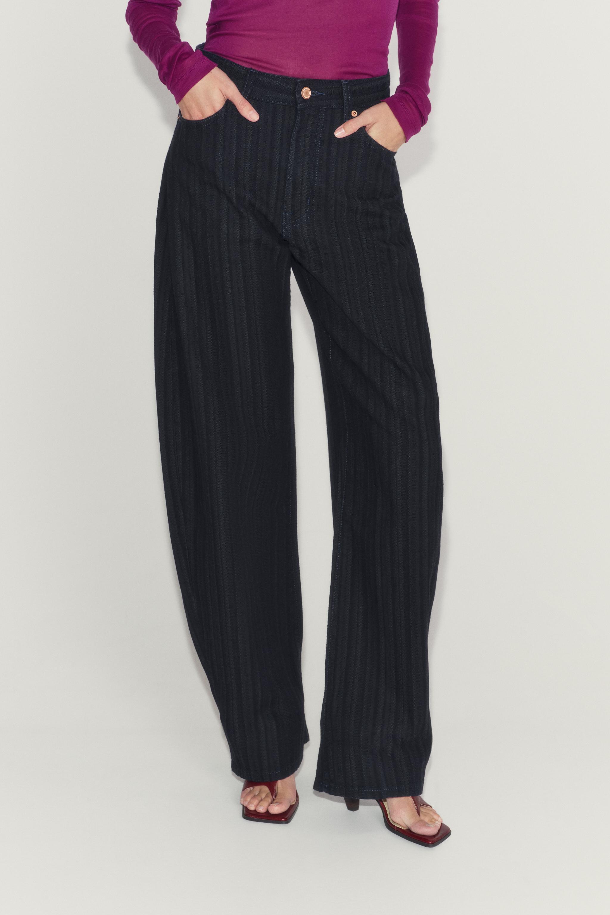 Zw Collection Mid-Waist Striped Jacquard Balloon Jeans - Indigo - 6