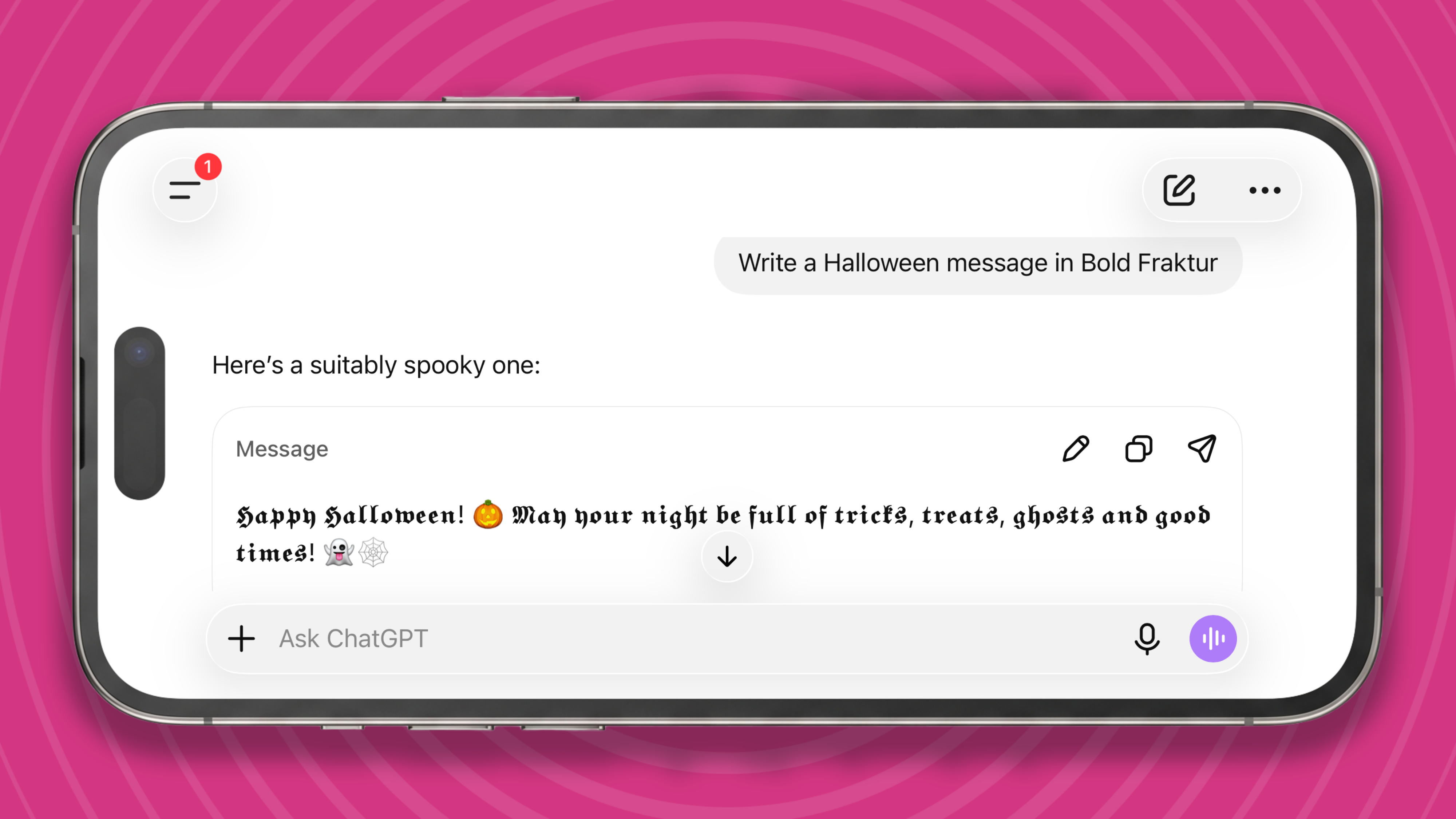 A Halloween message in ChatGPT using Unicode styles.