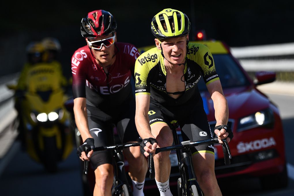 Dylan van Baarle and Jack Haig ride to the finish of stage 8 at Dauphine