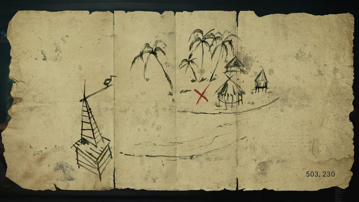 Black Flag treasure maps: A hand-drawn map leading to buried treasure.