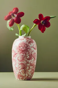 Anthropologie Elle Handpainted Chinoiserie Floral Ceramic Vase