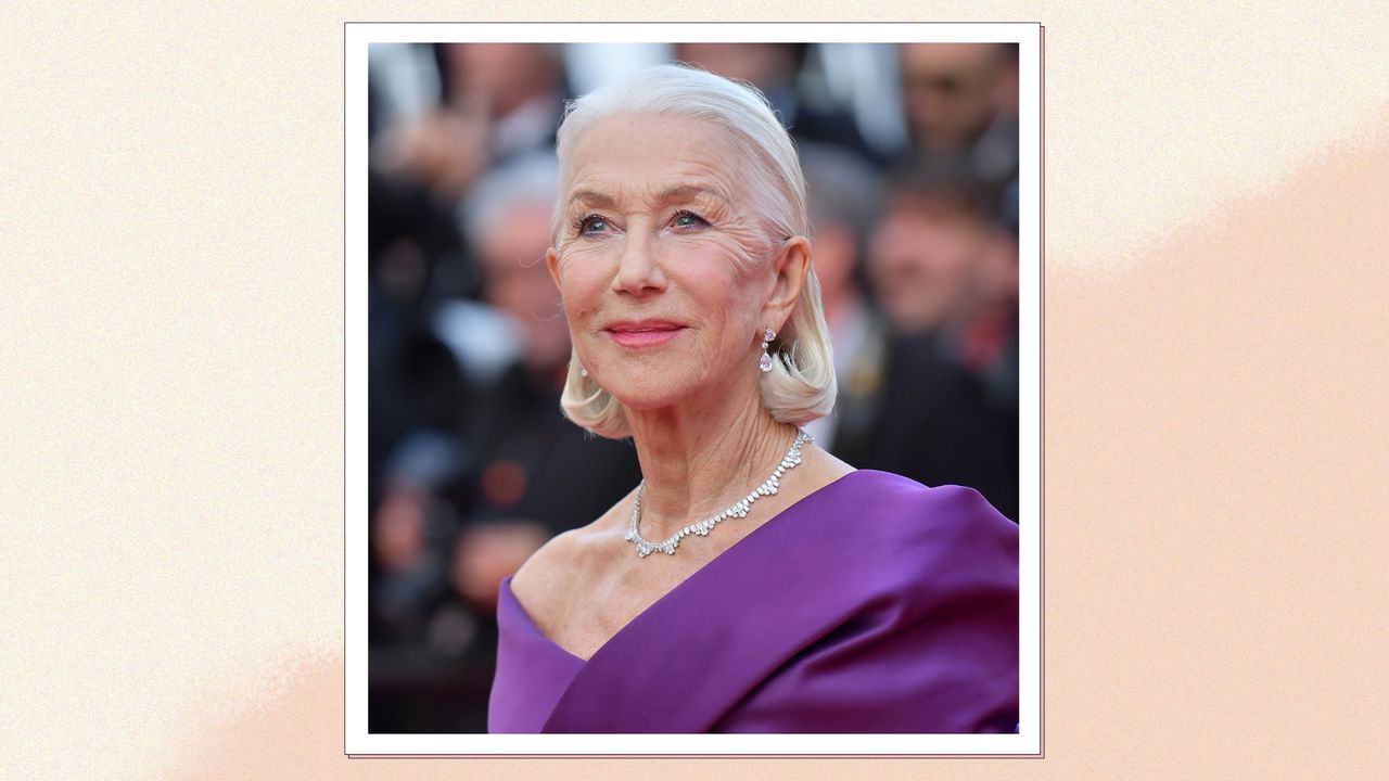 Helen Mirren attends the &quot;La Plus Precieuse Des Marchandises&quot; (The Most Precious Of Cargoes) Red Carpet at the 77th annual Cannes Film Festival at Palais des Festivals on May 24, 2024 in Cannes, France/in a cream and beige template