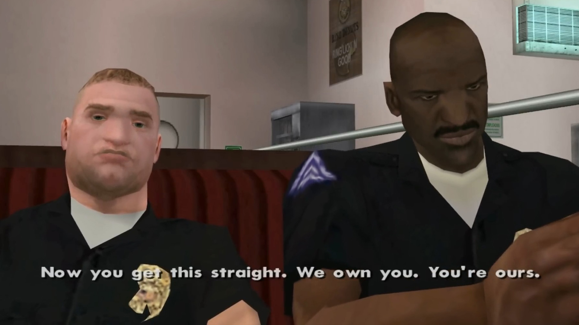 Officer Tenpenny speaks with CJ in the intro cutscene to the Burning Desire mission in GTA San Andreas