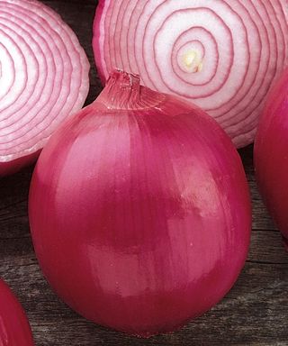 Red Creole onions whole and sliced