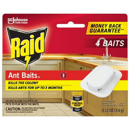 Raid Ant Killer Baits, for Household Use, Kills the Colony, Kills Ants for 3 Months, Child Resistant, 4 Count