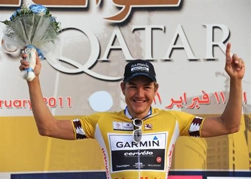 Heinrich Haussler (Garmin-Cervelo) looks happy in the golden race leader's jersey