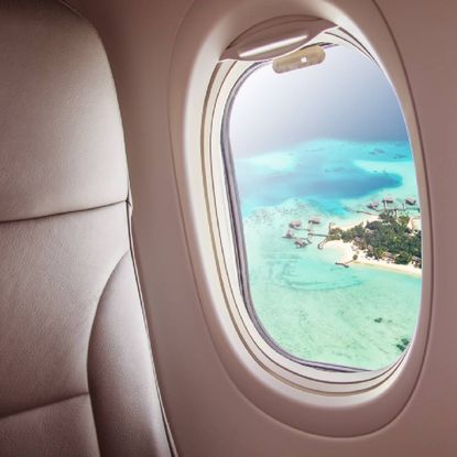 Windows blinds open during a flight