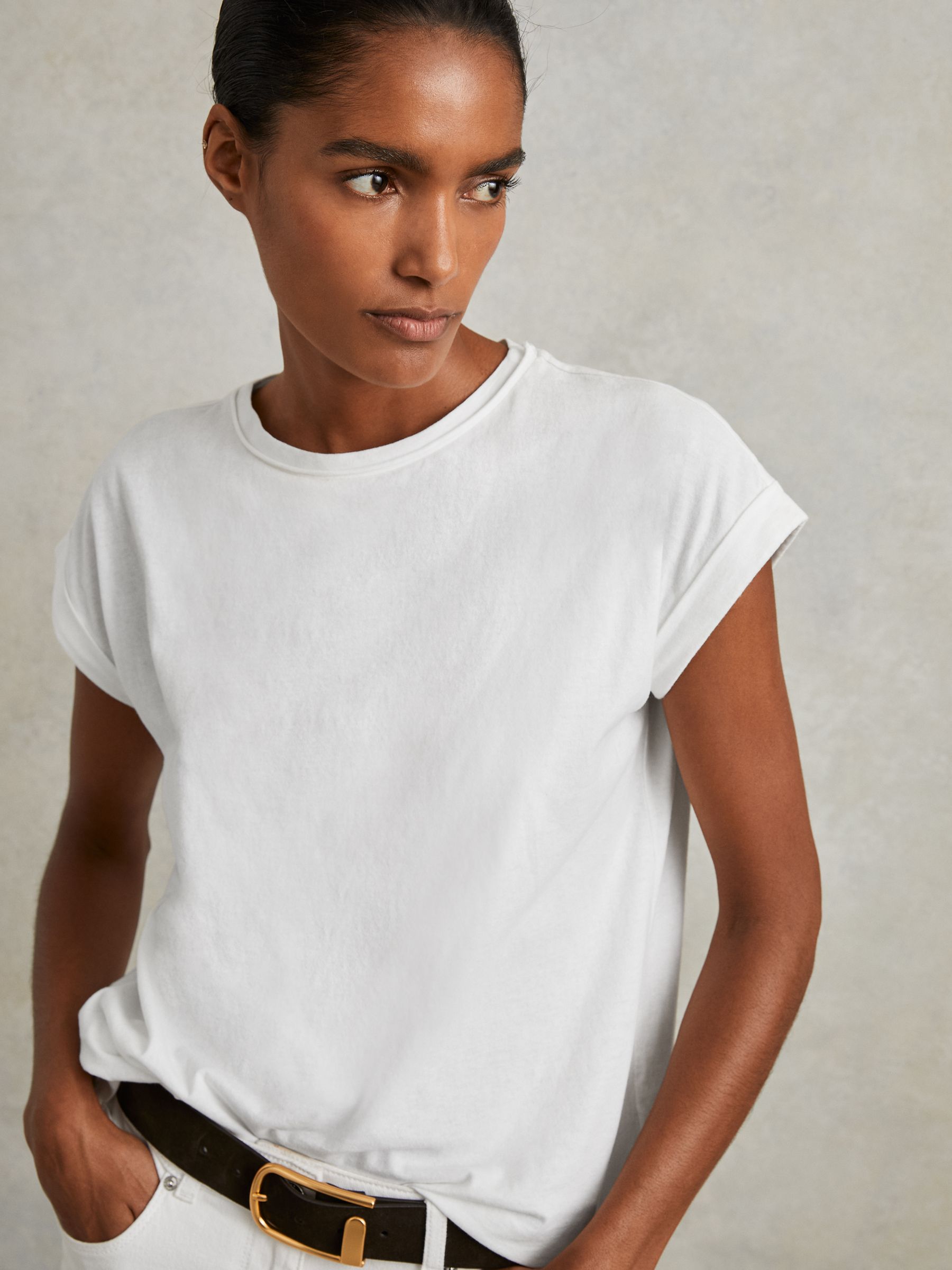 Cotton-Jersey Crew Neck T-Shirt in White