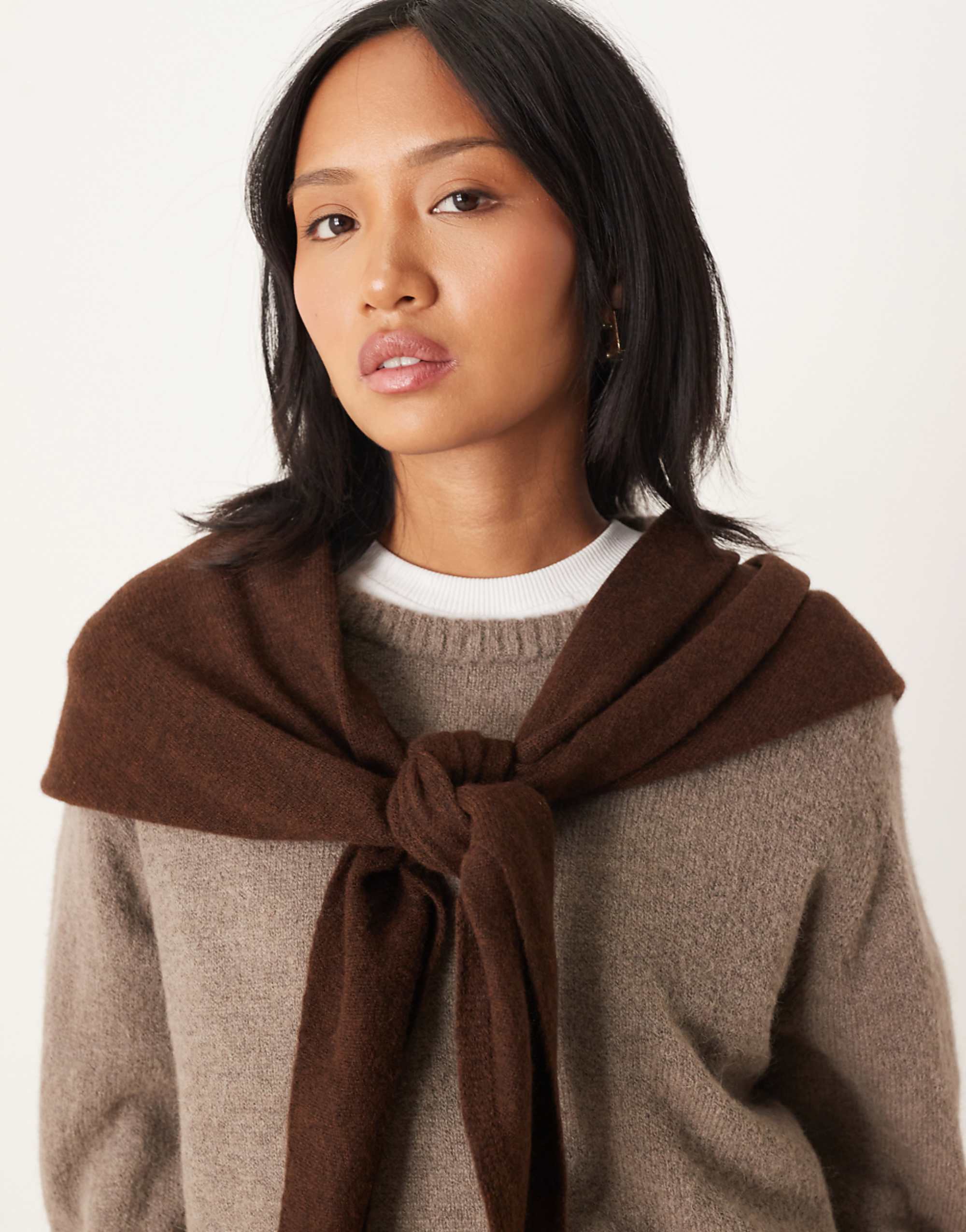 Asos Design Wool Knit Triangle Scarf in Chocolate