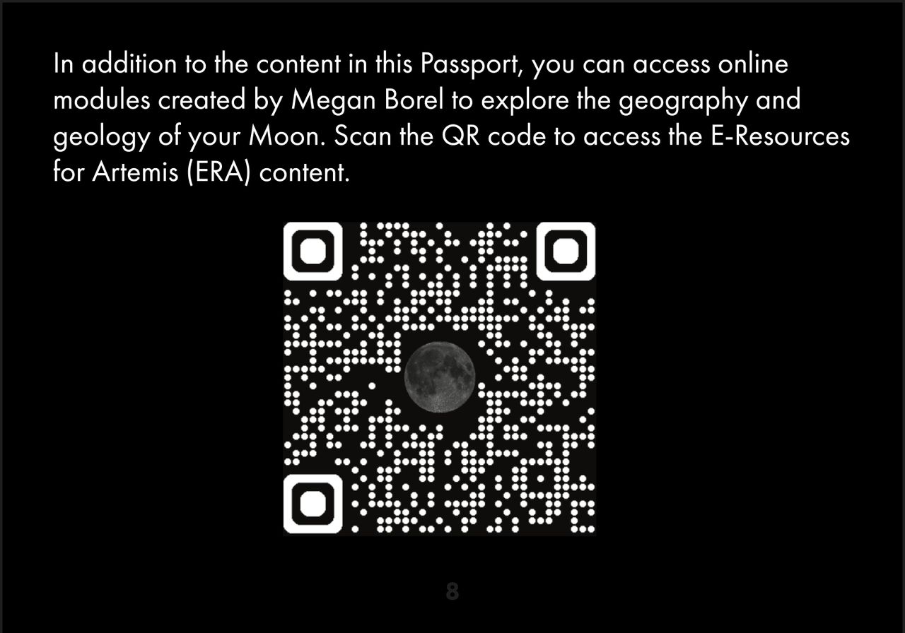 QR code page for Artemis 2 Lunar Science Passport.
