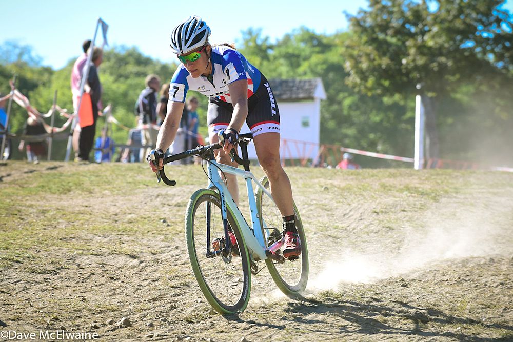 USA Champion Katie Compton (Trek Factory Racing) leading halfway through the event