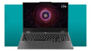 The Lenovo Legion LOQ gaming laptop on a blue background