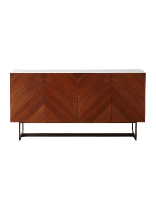 Suspend Walnut Wood Media Console with White Marble Top